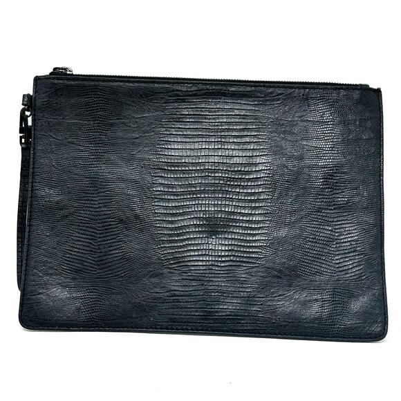 Alice + Olivia Lizard Embossed Leather Flat Clutch with Strap - Picture 2 of 7